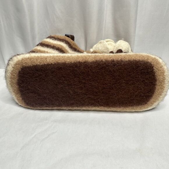 Artisan Wool Handbag Purse Removable Flowers pins Wooden handle Cottage artsy - Picture 8 of 16